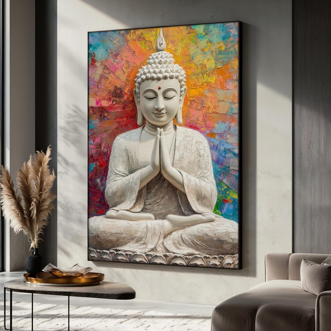 Colorful Buddha Canvas Painting, Meditation Wall Art, Spiritual Home ...