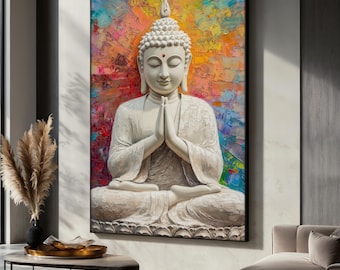 Colorful Buddha Canvas Painting, Meditation Wall Art, Spiritual Home Decor, Zen Art Decor, Peaceful Artwork, Yoga Room Decor, Perfect Gift