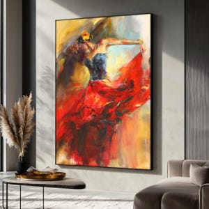 Flamenco Dancer Canvas Painting, Red Dress Spanish Dance Wall Art, Flamenco Dancer Wall Print, Dance Canvas, Passionate Movement Art Gift