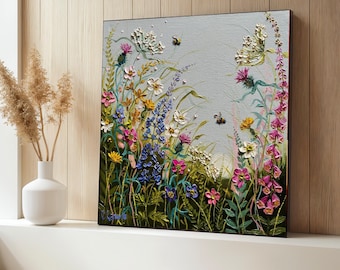 Colorful Wildflower Meadow Canvas, Floral Wall Art, Vibrant Garden Painting, Nature Canvas, Home Decoration Artwork, Perfect Gift