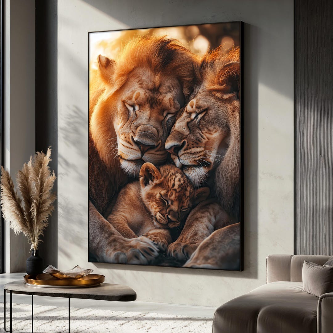 Lion Family Hug Canvas Painting, Emotional African Safari Wall Art ...