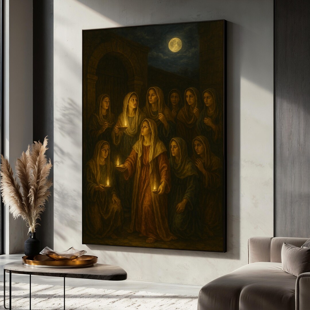 Parable of the Ten Virgins Canvas Print, Biblical Story Wall Art, Ten ...
