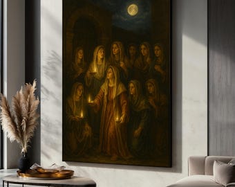 Gleichnis der zehn Jungfrauen Leinwanddruck, Biblische Geschichte Wandkunst, zehn Jungfrauen Kunst, christlicher Glaube Dekor, spirituelles Geschenk für religiöse Häuser