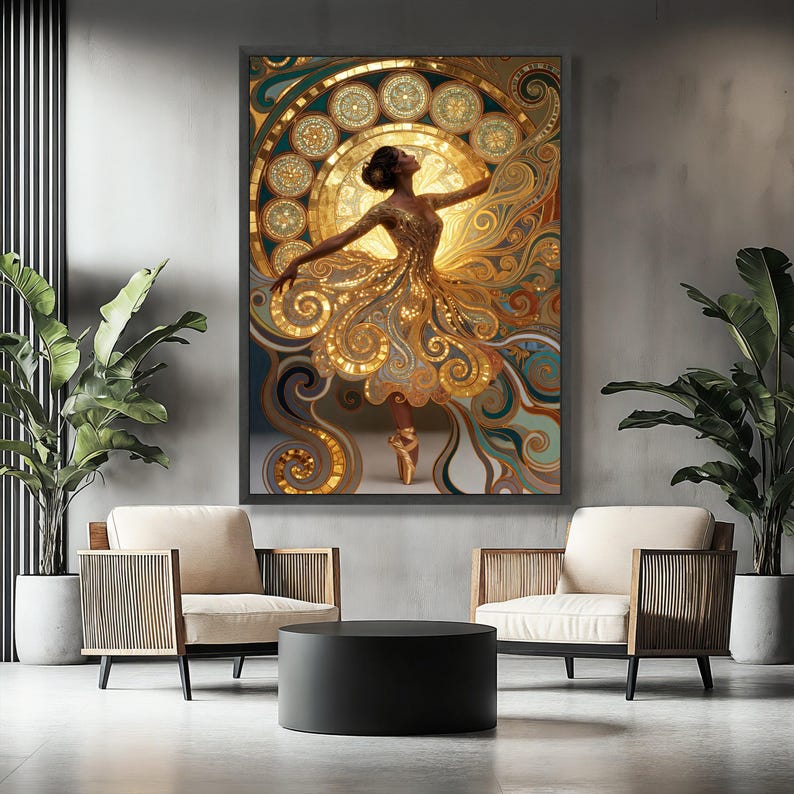 Gustav Klimt Golden Dancer Canvas Wall Art, Elegant Ballet Figure, Art Nouveau Style, Decorative Home Canvas Painting image 3