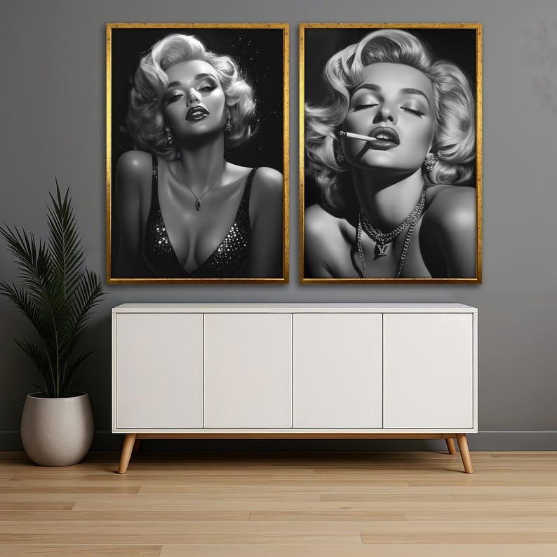 Marilyn Monroe Canvas Painting Set, Glamorous Black and White Wall Art ...