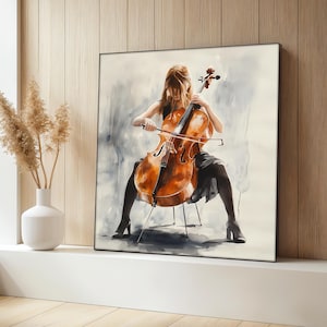 Cello Girl Canvas Painting, Classical Music Wall Art, Elegant Musician Decor, Cello Girl Artwork, Modern Living Room Decor, Art Gift
