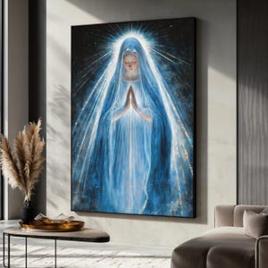 Holy Virgin Mary Canvas Painting, Religious Wall Art, Catholic Christian Decor, Blessed Mother Artwork, Spiritual Gift, Prayer Room Print