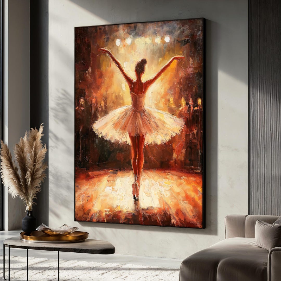 Ballerina Canvas Painting With Stage Lights, Elegant Ballet Wall Art in ...