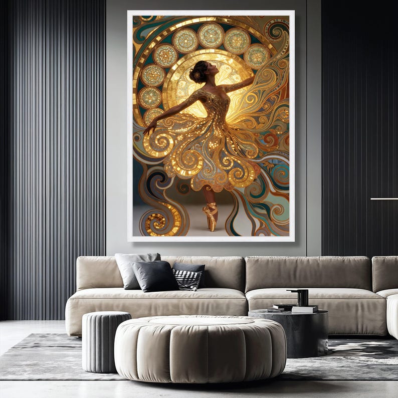 Gustav Klimt Golden Dancer Canvas Wall Art, Elegant Ballet Figure, Art Nouveau Style, Decorative Home Canvas Painting image 5