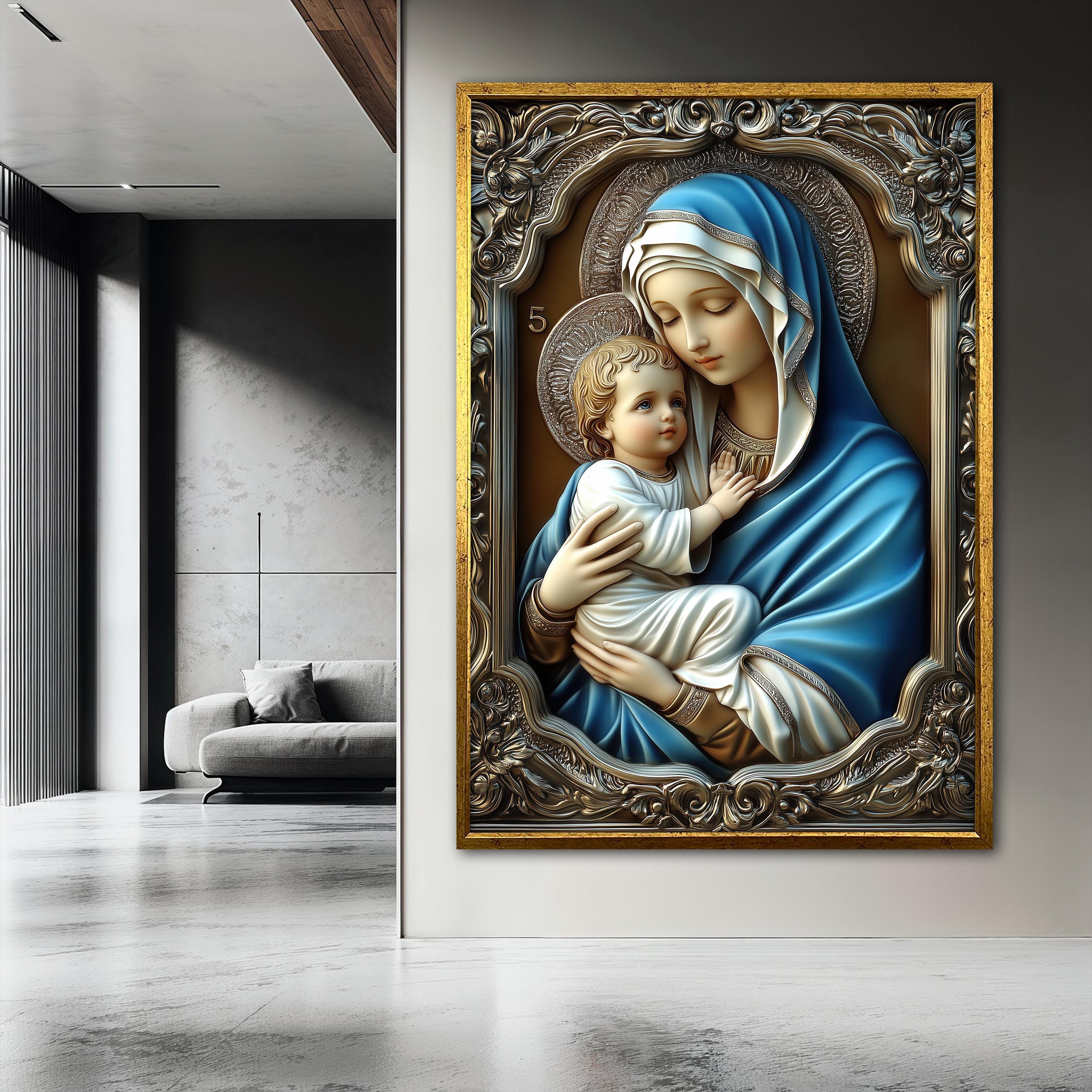 Blessed Virgin Mary and Baby Jesus Canvas Painting, Catholic Wall Art ...