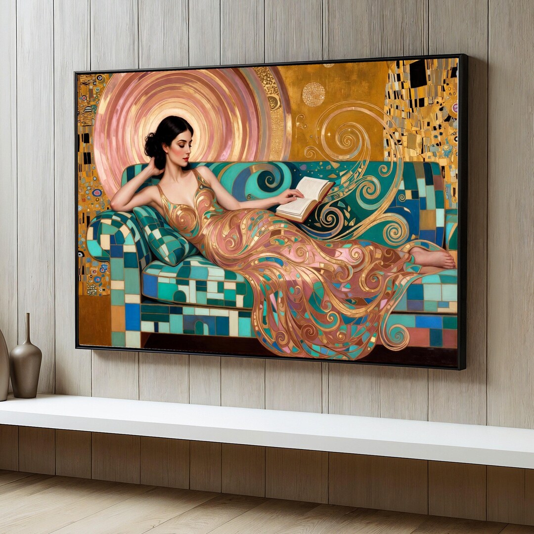 Gustav Klimt Woman Reading Canvas, Art Nouveau Wall Art, Elegant Female ...