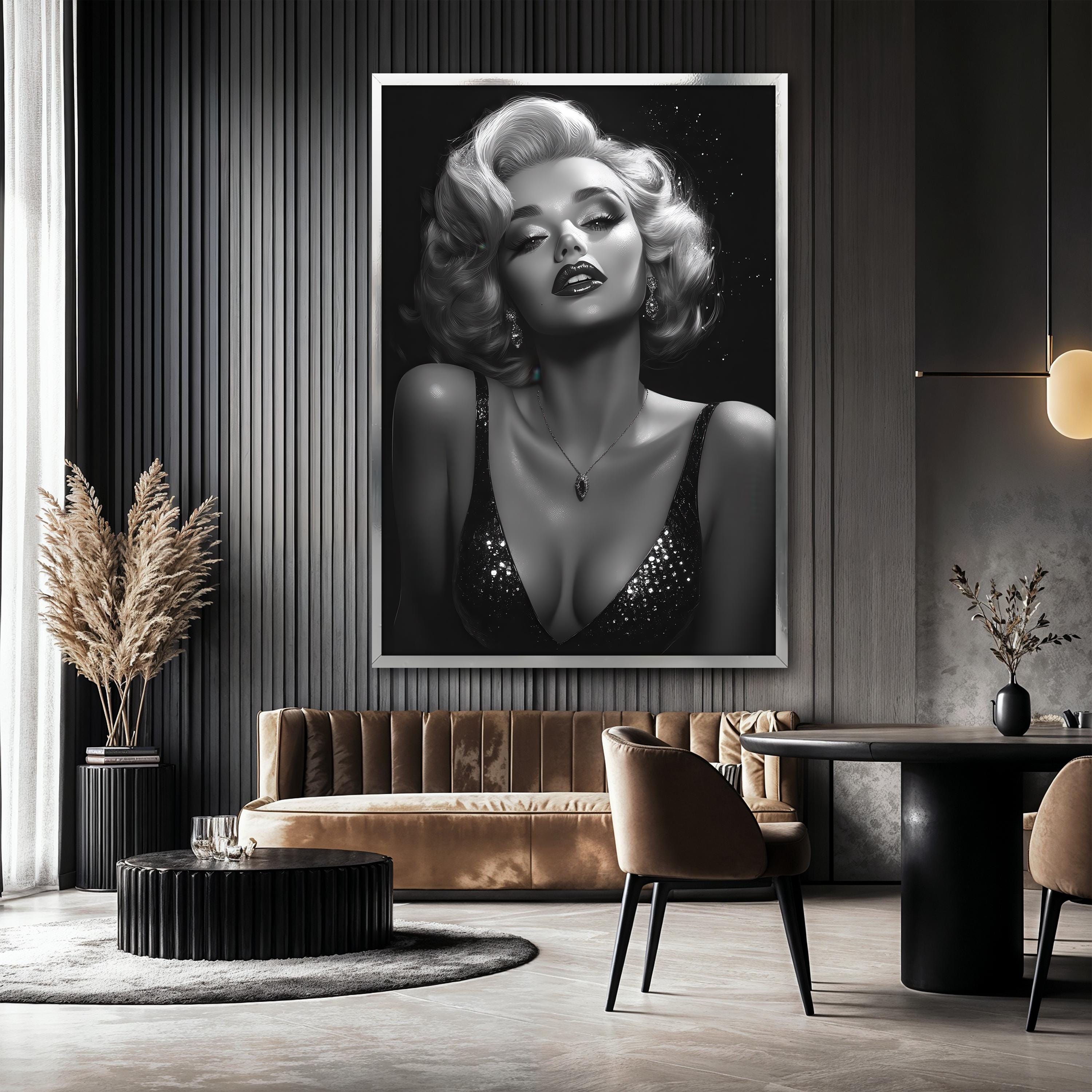 Marilyn Monroe Black and White Canvas Painting, Glamorous Hollywood Art ...