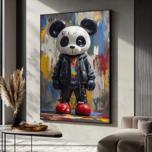 Graffiti Panda Canvas Painting, Urban Street Art Wall Decor, Cool Cartoon Style Panda Art Gift, Modern Colorful Home Decor, Perfect Gift