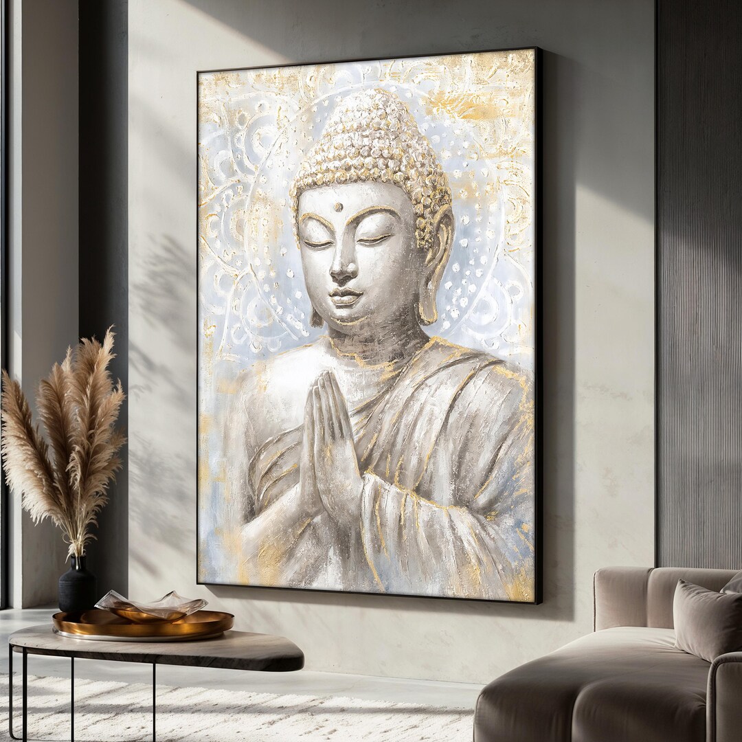 Buddha Canvas Painting, Zen Spiritual Wall Art, Golden Meditation Art ...