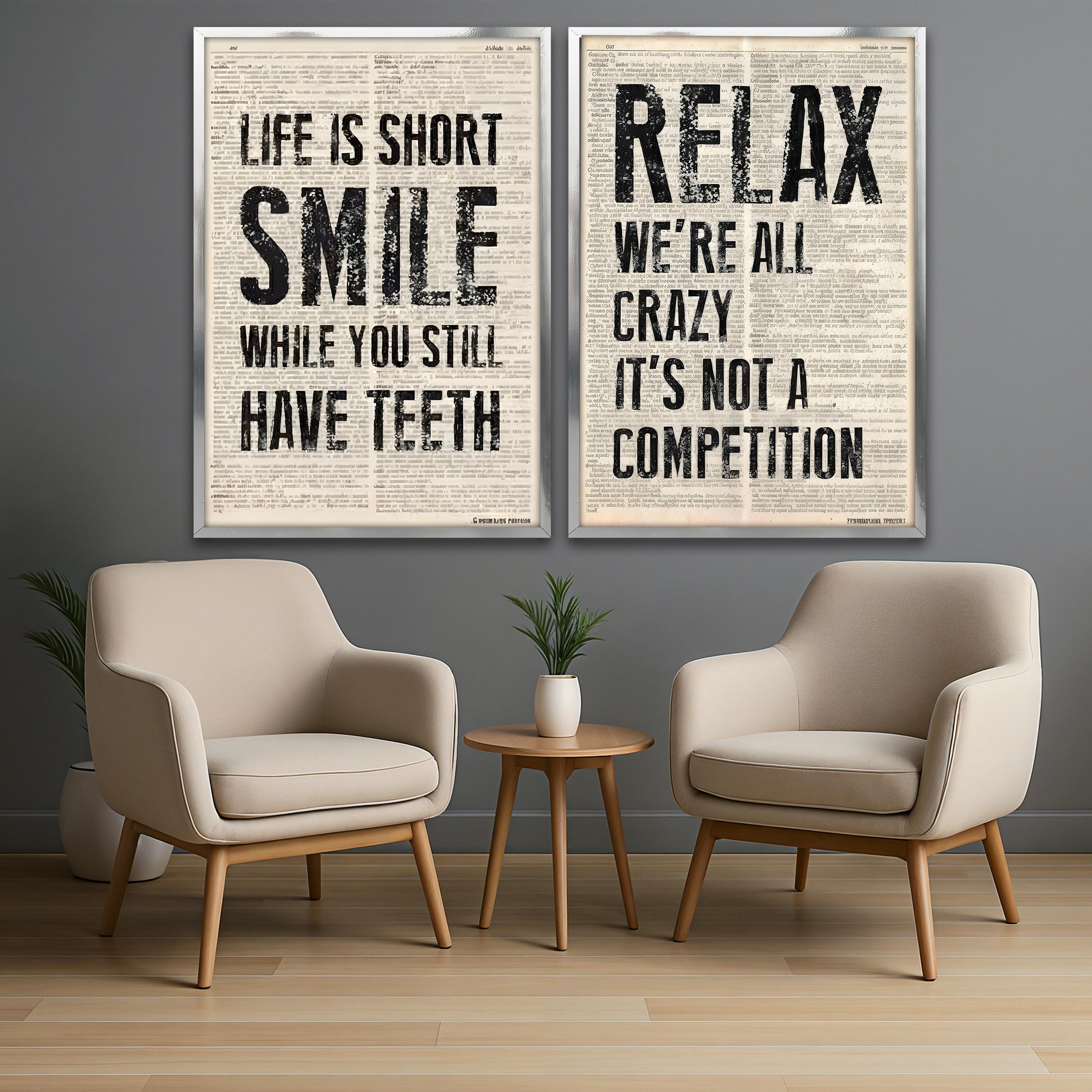 Funny Quote Wall Art Set, 2 Panel Typography Canvas Prints