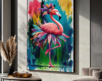 Colorful Flamingo Canvas Painting, Vibrant Pink Flamingo Art, Tropical Wall Decor, Modern Flamingo Artwork, Gift for Home, Nature Lover