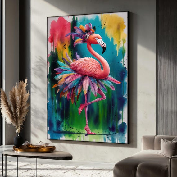 Colorful Flamingo Canvas Painting, Vibrant Pink Flamingo Art, Tropical Wall Decor, Modern Flamingo Artwork, Gift for Home, Nature Lover