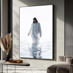 Jesus Walking on Water Canvas Painting, Christian Wall Art for Living Room, Religious Home Decor, Faith-Based Gift, Spiritual Artwork