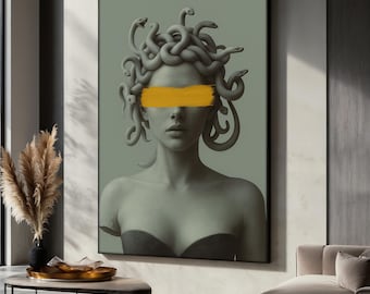 Modern Medusa Canvas Painting, Bold Greek Mythology Wall Art, Medusa Wall Print, Office Decor, Serpent Hair Decor, Perfect Art Gift