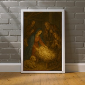 Nativity Scene Canvas Painting, Birth of Jesus Wall Art With Mary and Joseph, Holy Night Christian Home Decor, Spiritual Gift