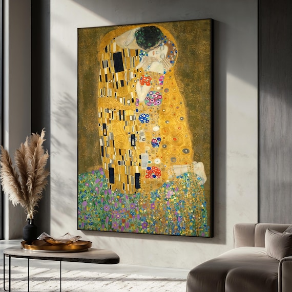 Gustav Klimt Canvas Painting, the Kiss Wall Art, Romantic Gold