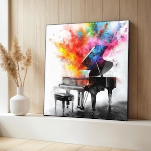 Colorful Grand Piano Canvas Painting, Abstract Wall Art, Piano Canvas, Living Room Decor, Vibrant Modern Artwork, Music Lovers Gift