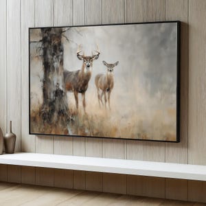 Majestic Deer Pair Canvas, Woodland Wildlife Art, Nature Animal Painting, Forest Scene Wall Decor, Rustic Home Decoration, Gift Idea