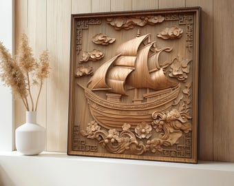 Wooden Ship Canvas Art Print, Nautical Wall Art, Vintage Sailing Boat Home Decor, Maritime Canvas Gift, Ocean Theme Artwork, Perfect Gift