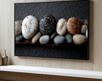 Zen Stones Canvas Painting, Japanese Rock Stack Wall Art