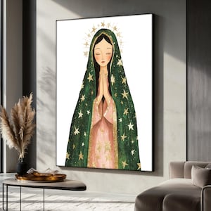 Virgin Mary Canvas Painting, Our Lady of Guadalupe Wall Art, Catholic Home Decor, Religious Artwork, Christian Gift, Spiritual Wall Art