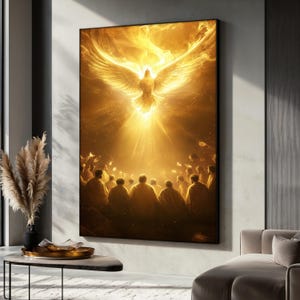 Holy Spirit Dove Canvas Wall Art, Christian Dove Painting With Light Rays, Spiritual Wall Decor For Living Room, Unique Faith Gift