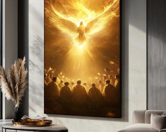 Holy Spirit Dove Canvas Wall Art, Christian Dove Painting With Light Rays, Spiritual Wall Decor For Living Room, Unique Faith Gift