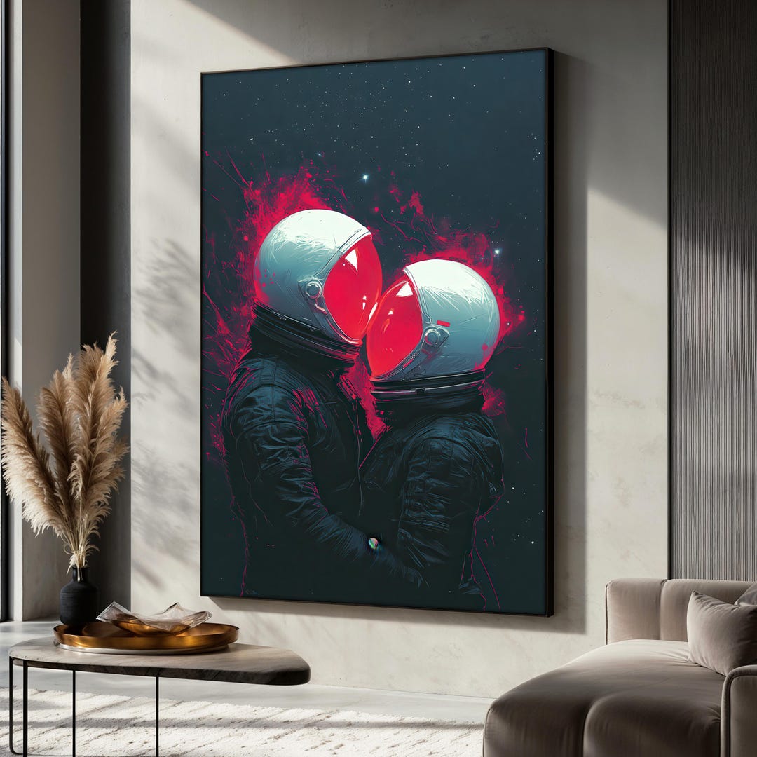 Astronaut Couple Canvas Painting, Space Love Wall Art, Futuristic ...