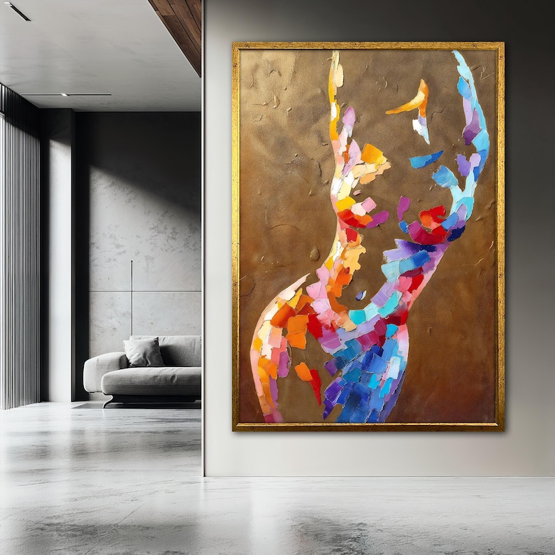 Colorful Abstract Female Canvas Painting, Elegant Woman Body Wall Art ...