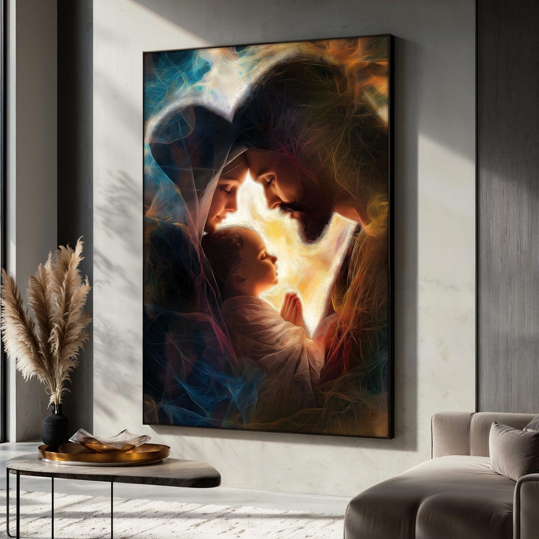 Holy Family Canvas Painting, Jesus Mary and Joseph Art, Christian Wall ...