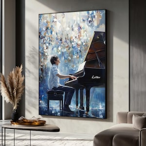 Emotional Piano Player Canvas Painting, Inspirational Music Wall Art, Abstract Canvas, Piano Art, Elegant Home Decor, Gift for Piano Lovers