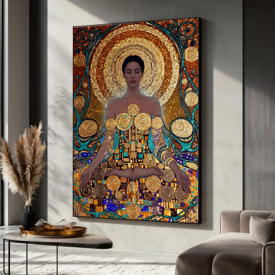 Gustav Klimt Meditation Woman Canvas Wall Art, Gold Mosaic Portrait ...