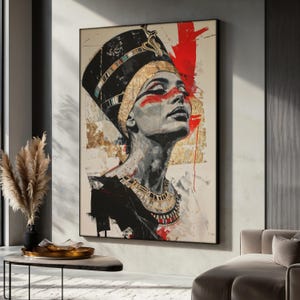 Cuadro sobre lienzo de Nefertiti, arte mural de la reina egipcia, decoración del antiguo Egipto, póster de Nefertiti, decoración del hogar, lienzo de mujer poderosa, regalo perfecto