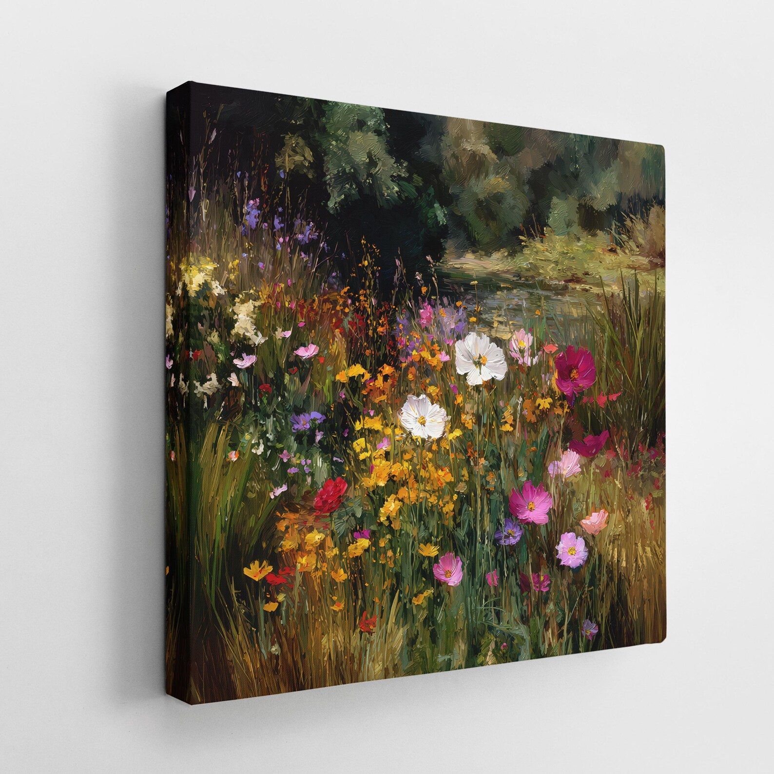 Wildflower Meadow Canvas Painting, Colorful Floral Landscape Wall Art ...