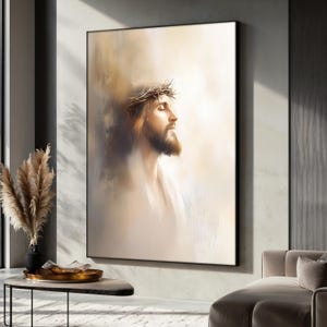 Jesus Christ Canvas Painting, Crown of Thorns Wall Art, Religious Christian Decor, Spiritual Gift, Faith-Based Home Artwork, Holy Portrait