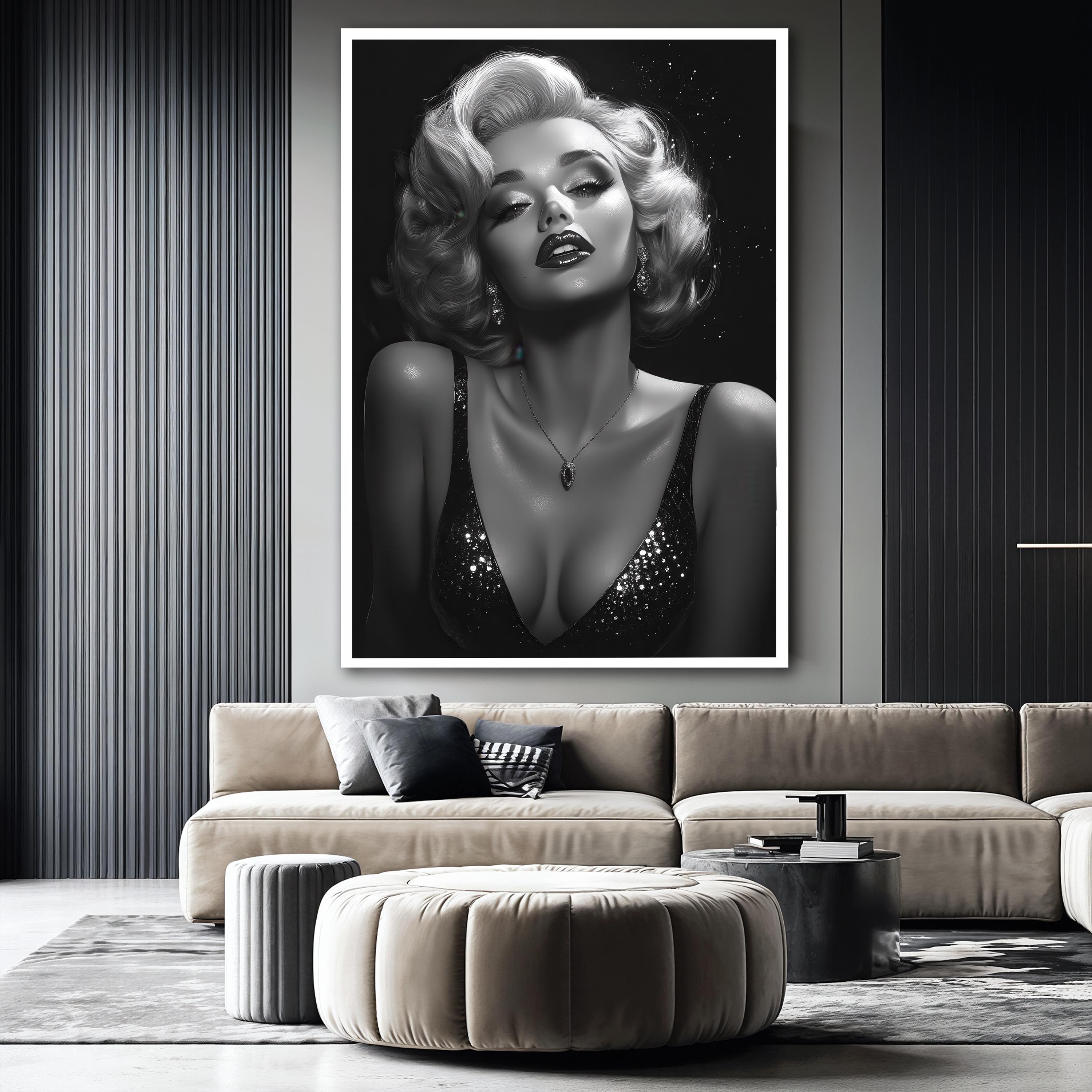 Marilyn Monroe Black and White Canvas Painting, Glamorous Hollywood Art ...