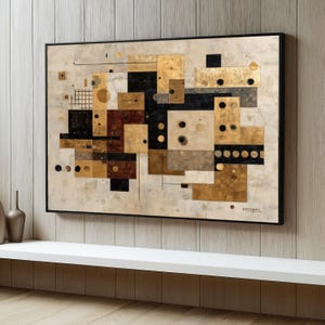 Modern Abstract Geometric Canvas Wall Art, Gold and Black Metallic Accents, Contemporary Home Decoration, Urban Style Canvas Print