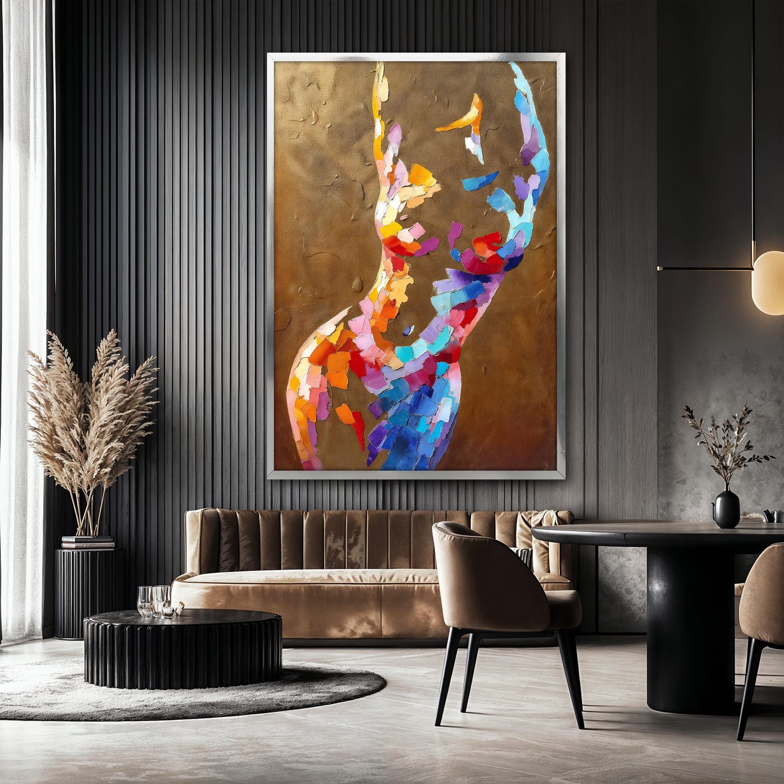 Colorful Abstract Female Canvas Painting, Elegant Woman Body Wall Art ...