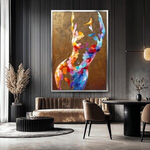 Colorful Abstract Female Canvas Painting, Elegant Woman Body Wall Art ...