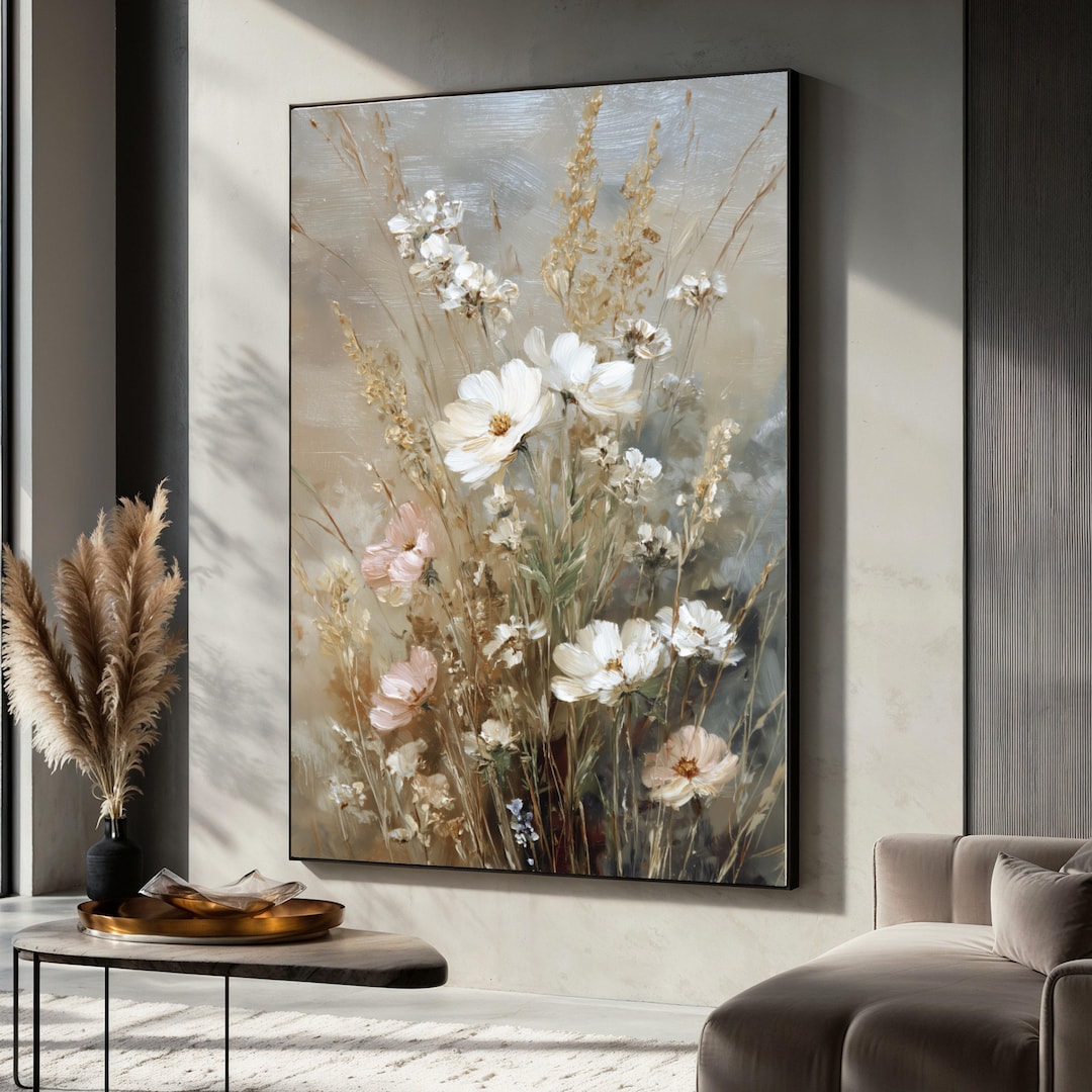 Soft Neutral Wildflower Canvas Wall Art, Cream and Blush Floral ...