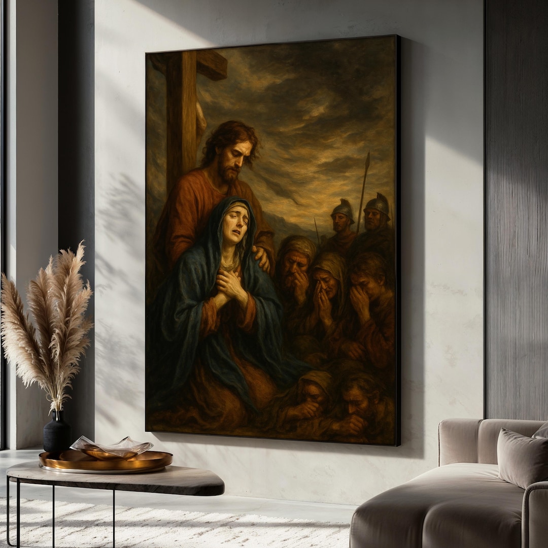 Jesus and Mary at the Cross Canvas Painting, Crucifixion Wall Art ...
