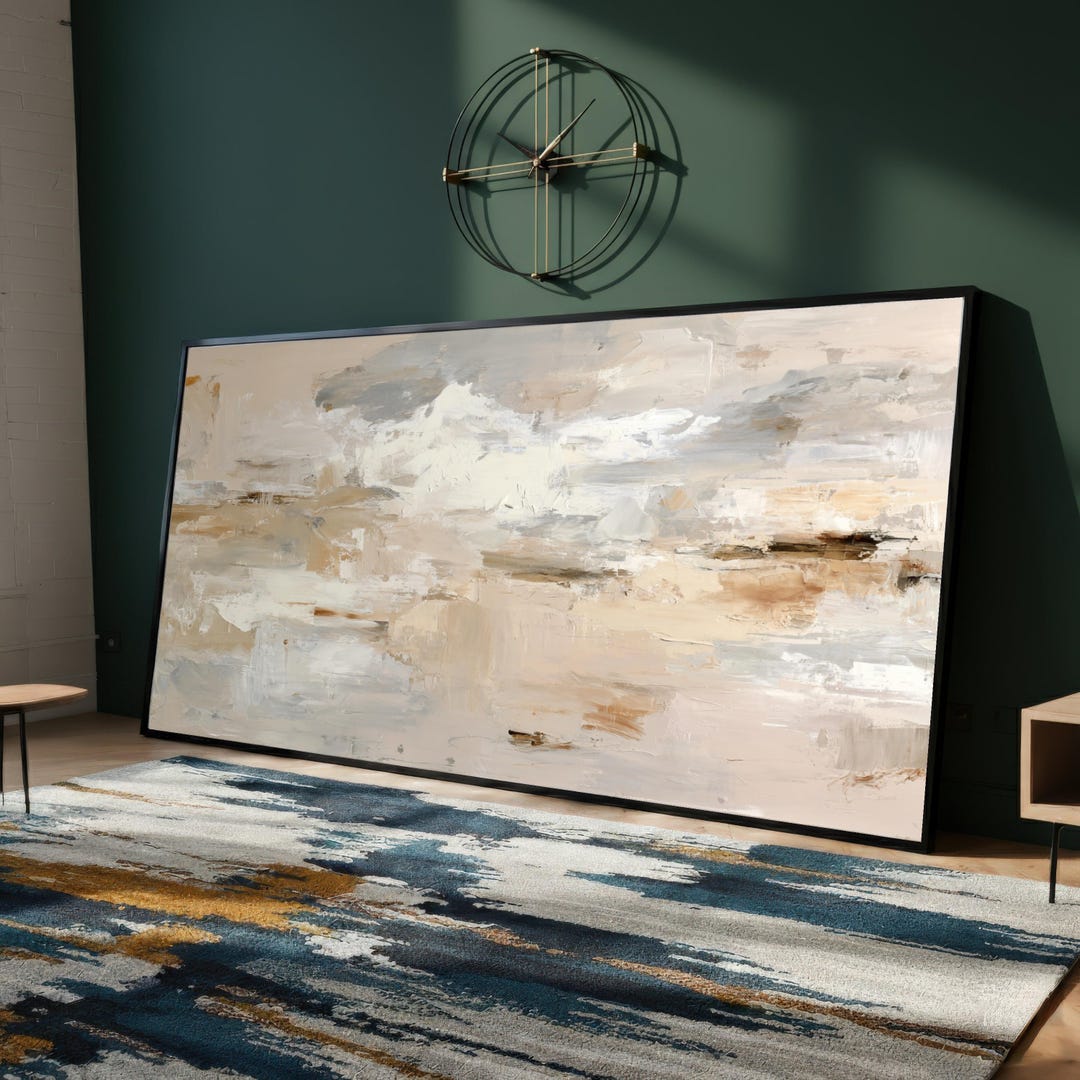 Neutral Abstract Canvas Wall Art, Modern Beige and Gray Abstract ...