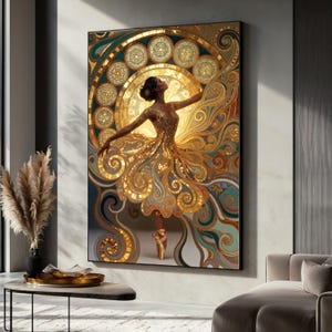 Gustav Klimt Golden Dancer Canvas Wall Art, Elegant Ballet Figure, Art Nouveau Style, Decorative Home Canvas Painting image 1