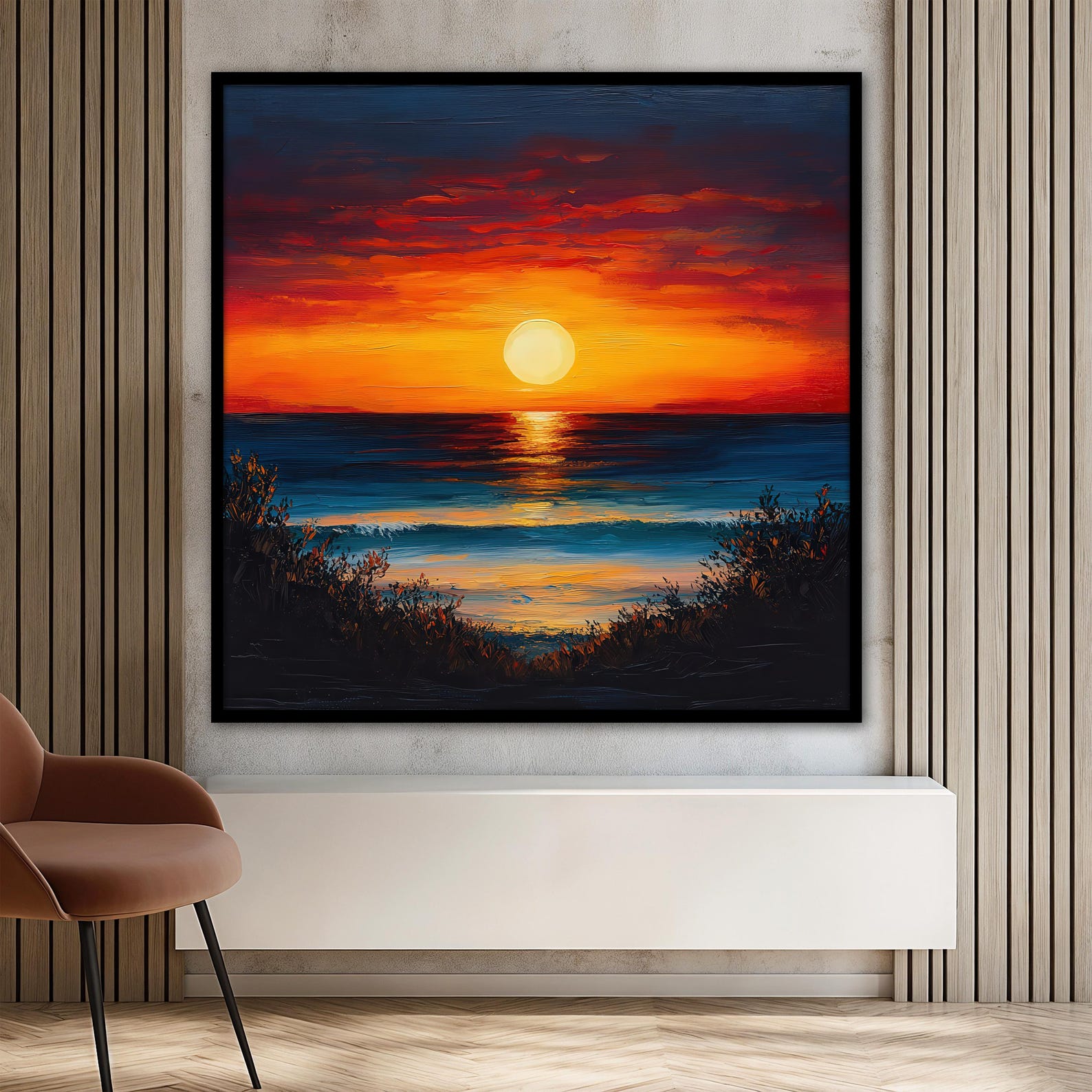 Sunset Canvas Painting With Ocean View, Colorful Beach Wall Art for ...