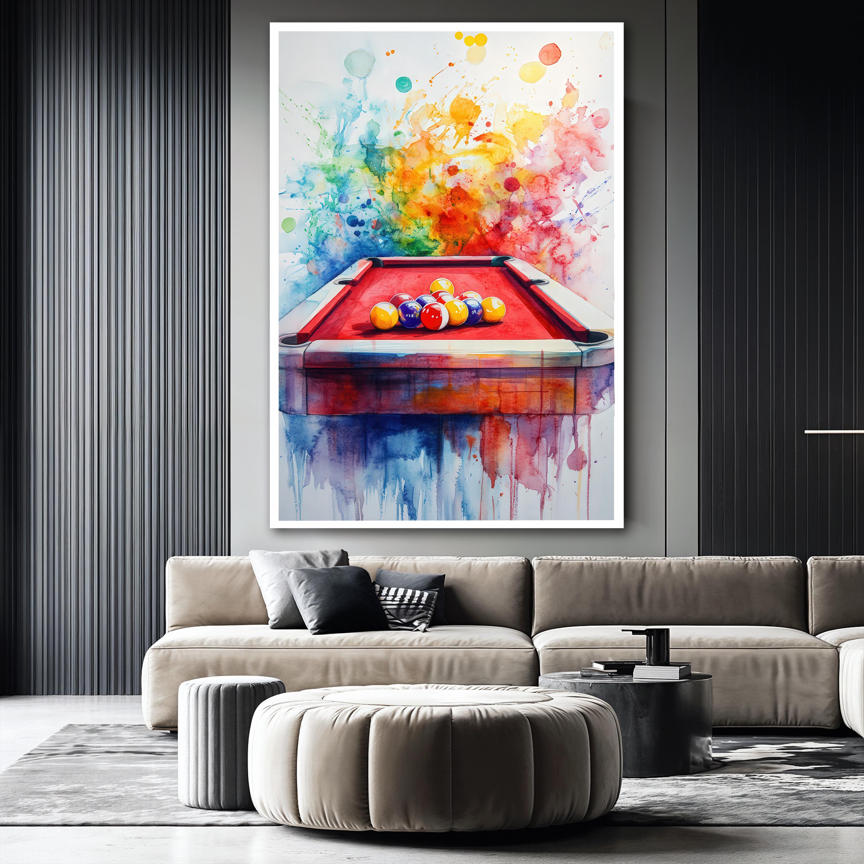 Colorful Billiards Canvas Painting for Game Room, Abstract Pool Table ...